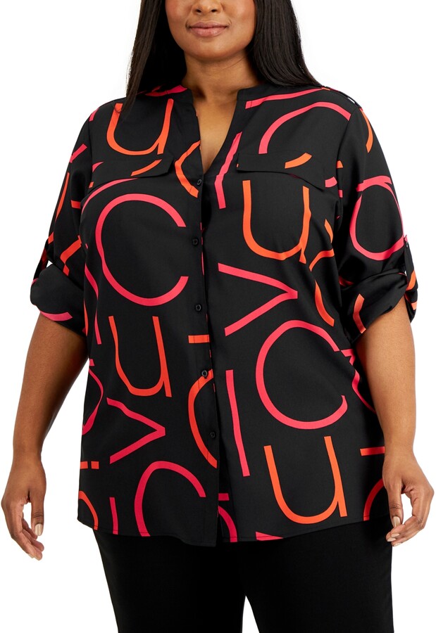 plus size red button down shirt