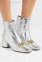 Thumbnail for your product : Marc Jacobs Remi Chain-trimmed Metallic Leather Ankle Boots - Silver