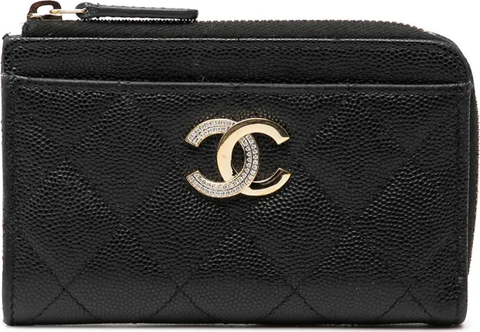 Chanel Pre Owned 2021-2026 CC Quilted Caviar Zip Around Coin and card holder