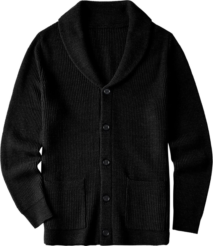 ZHILI Men's Shawl Collar Cardigan Sweater Slim Fit Cable Knit Button up