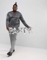 Thumbnail for your product : ASOS Design PLUS Longline Long Sleeve T-Shirt With Deep V Neck In Silver Metallic Fabric