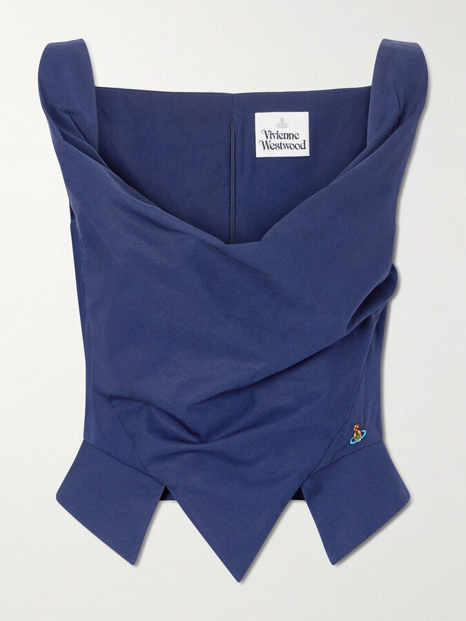 Vivienne Westwood Sunday Draped Embroidered Cotton-poplin Top - Blue