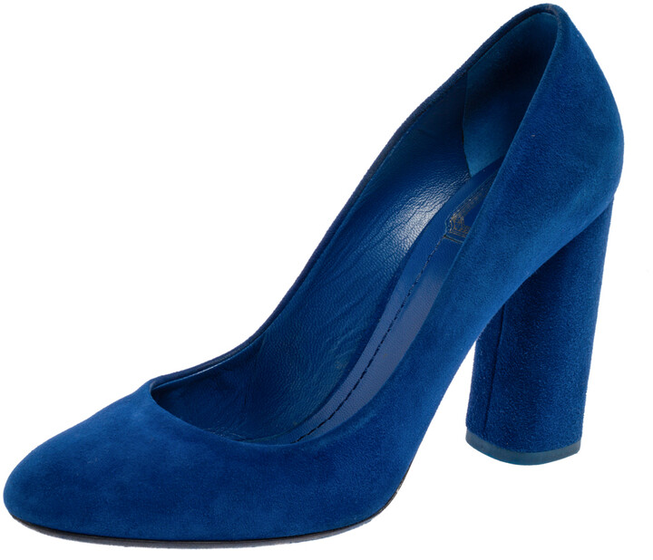blue pumps block heel