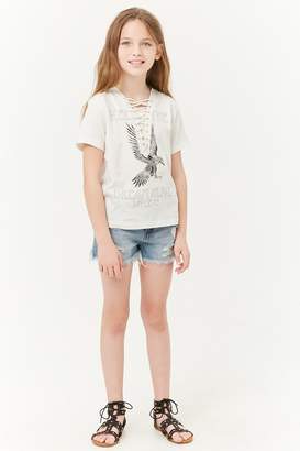 Forever 21 Girls Lace-Up Graphic Top (Kids)