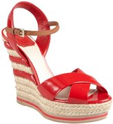Thumbnail for your product : Christian Dior red patent leather and striped jute espadrille sandals