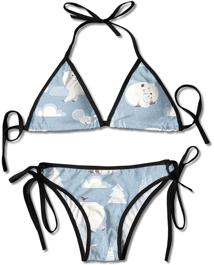 Wh Cla 2Piece Bikini Cute Polar Bears and Rabbits Tree with Chest Pad