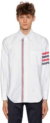 Thom Browne Zip Cotton Oxford Shirt W/ Grosgrain