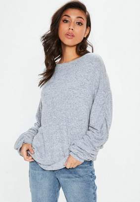 Missguided Light Blue Brushed Ruched Sweatshirt, Blue