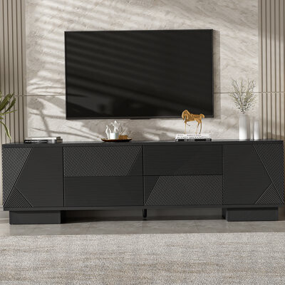 Wrought Studio TV Stand For Tvs Up To 75 Inches Entertainment Center With Storage Cabinets 4 Drawers And A Metal Center Leg Media TV Console Table For Living Room