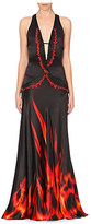Thumbnail for your product : Roberto Cavalli Bead-embellished fire-print silk-satin gown