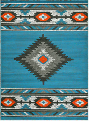 Foundry Select HR Blue Electric Orange Grey Southwestern Rugs For Cabin Tribal Medallion Carpet For Livingroom