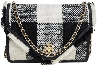 Tory Burch Black/White Checkered Tweed and Leather Kira Envelope Shoulder  Bag - ShopStyle