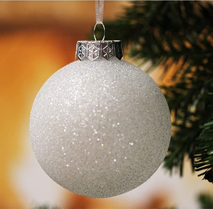 Sleetly 12pk White Snowball Christmas Tree Decorations, Shatterproof Christmas Ball Ornaments, Medium 3.15"