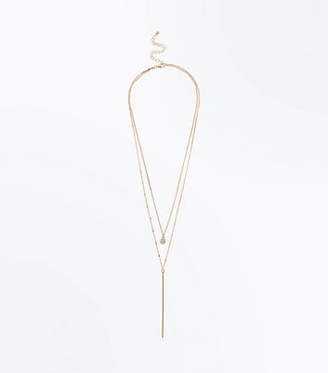 New Look Gold Layered Bar Pendant Necklace