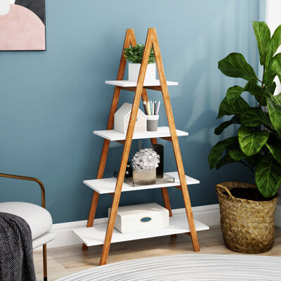Solid Bamboo Wood Oxford "A" Frame Ladder Display Bookshelf