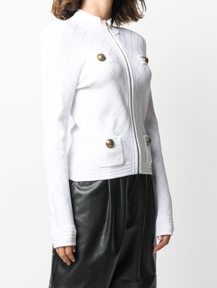 Balmain Quilted Embossed Buttons Zipped Cardigan