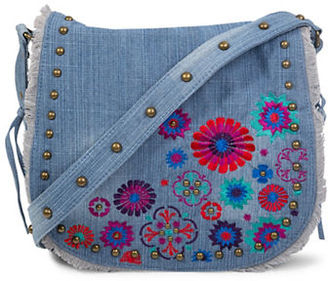 Steve Madden Jblume Floral-Embroidered Denim Messenger Bag