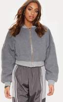 Thumbnail for your product : PrettyLittleThing Grey Borg Cropped Bomber