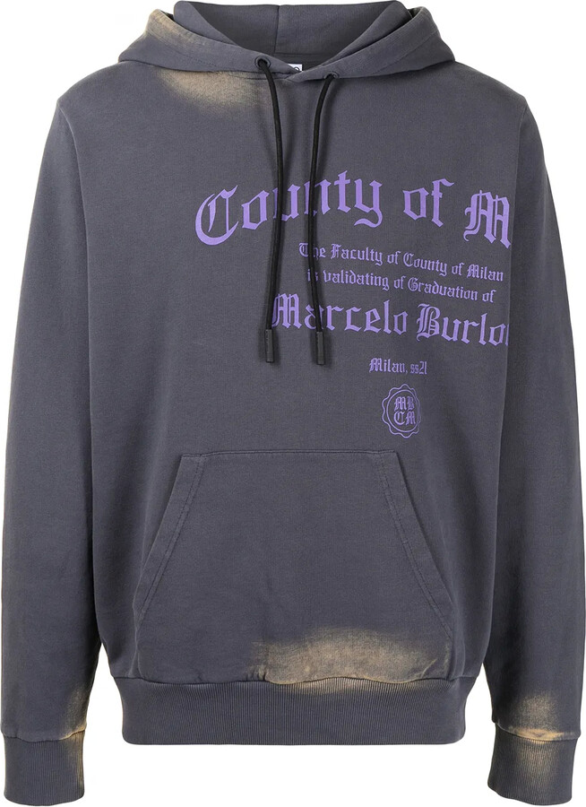 COUNTY OF MILAN Logo-Print Bleached Effect Hoodie