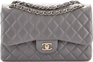 Chanel Lambskin Chevron Quilted Jumbo Classic Flap Shoulder Bag, Grey
