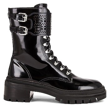 Laser Cut Buckled Leather Boots in Black - Alaia