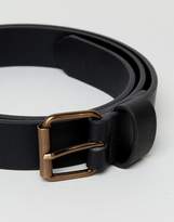 Thumbnail for your product : ASOS Faux Leather Slim Belt In Black With Burnished Roller Buckle