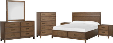 Latitude Run Queen Panel Storage Bed 2 Nightstands Double Drawer Dresser With Landscape Mirror And Drawer Chest