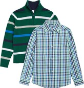 Thumbnail for your product : Izod Kids' Stripe Quarter Zip Sweater & Gingham Button-Up Shirt Set