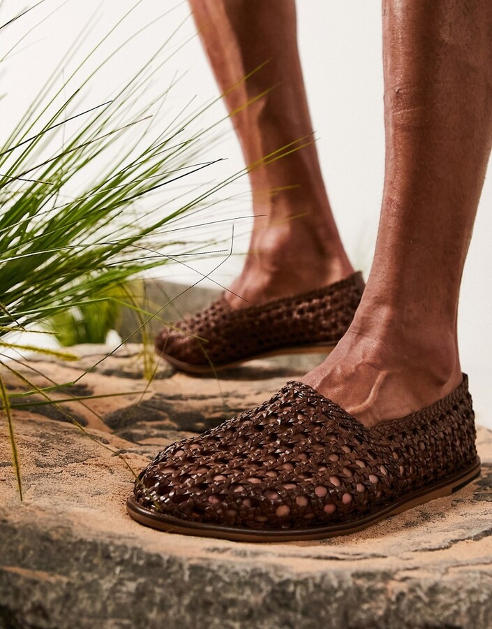 ASOS DESIGN loafers in tan woven leather - ShopStyle