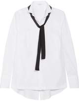Thumbnail for your product : Brunello Cucinelli Pussy-Bow Organic Cotton-Blend Poplin Shirt