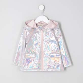 River Island Mini girls Silver iridescent raincoat