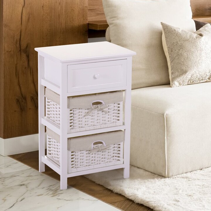 WELLFOR Wooden Nightstand With One Drawer Nightstand with Two Removable