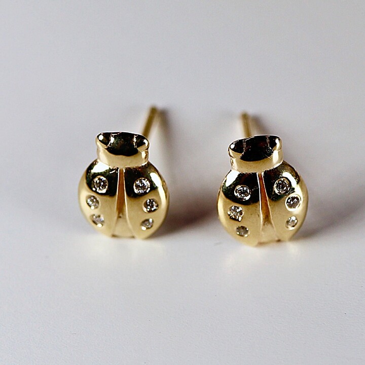 Etsy Diamond Ladybug Earrings 14K Solid Gold, Lady Bug Stud Earrings, Lucky Minimalist Ladybird For Daughter Nature Lover Gift