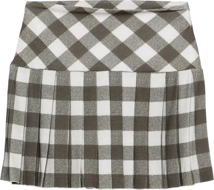 Norma Kamali Pleated Checked Skirt