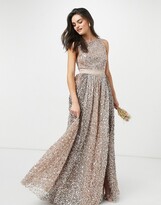 Thumbnail for your product : Maya allover contrast tonal delicate sequin dress with satin waist in taupe blush