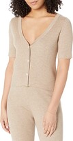 The Drop Women’s Akira Cropped Ribbed V-neck Cardigan Sweater – Heather Sand