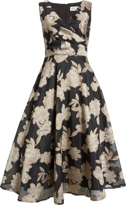 Eliza J Beaded Floral Jacquard Wrap Front Midi Dress