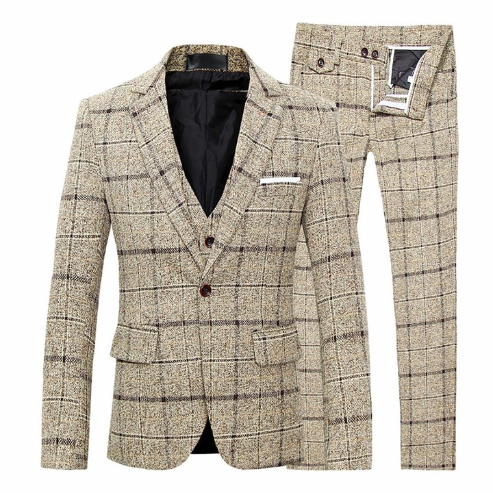 Mens Bold Check Black Blazer Smart Casual Tailored Fit Suit Jacket &Waistcoat 