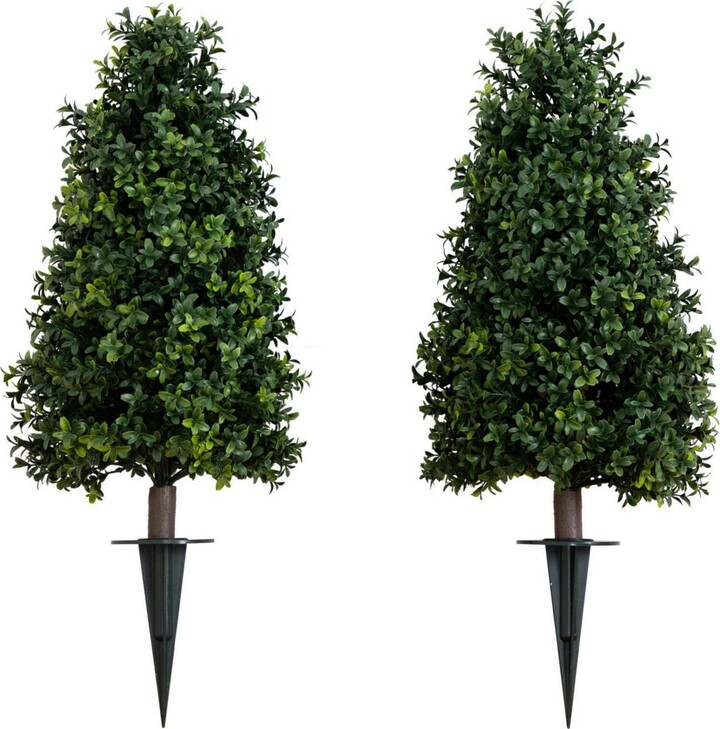 Nearly Natural 2.5ft. Uv Resistant Artificial Boxwood Plant with Integrated Ground Stake Indoor/Outdoor - Set of 2