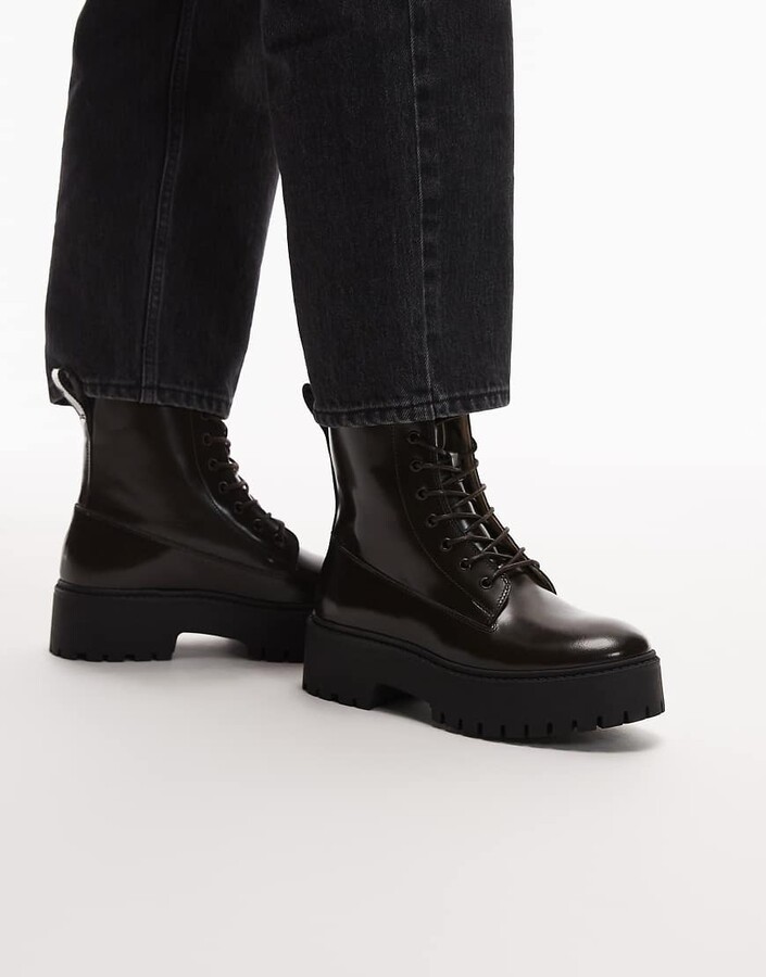 And other stories & chunky leather lace up boots in dark brown