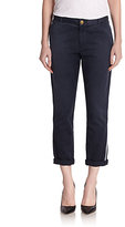 Thumbnail for your product : Current/Elliott Stripe-Detail Cotton Cropped Pants