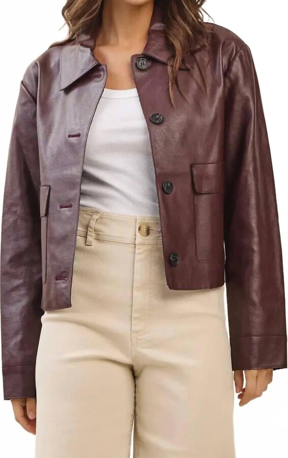 ABLE Valen Vegan Leather Jacket In Burgundy