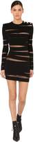Thumbnail for your product : Balmain Cut Out Ribbed Knit Mini Dress W/tulle