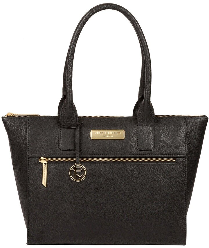 Pure Luxuries London Faye Zip Top Leather Tote Bag Black ShopStyle