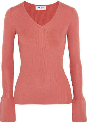 DKNY Ribbed Silk, Wool And Cashmere-blend Sweater - Brick