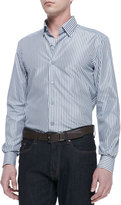 Thumbnail for your product : Ermenegildo Zegna Cotton/Silk Striped Button-Down Shirt, Brown