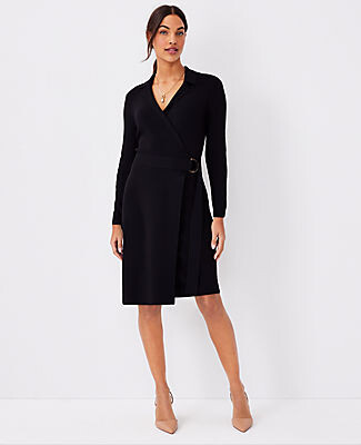 Ann Taylor Notched Collar Belted Sweater Dress