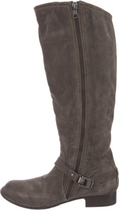 Alberto Fermani Suede Knee-High Riding Boots Grey Square-Toes Exposed Zip Closure at Sides