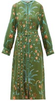 Thumbnail for your product : D'Ascoli Jahan Floral-print Tie-waist Silk Dress - Green Multi