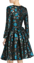 Thumbnail for your product : Zac Posen Cutout Long-Sleeve Fit-and-Flare Floral-Jacquard Cocktail Dress
